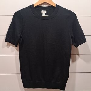 J. Crew Black Short Sleeve Crew Neck Preppy Quiet Luxury Sweater Womens XXS